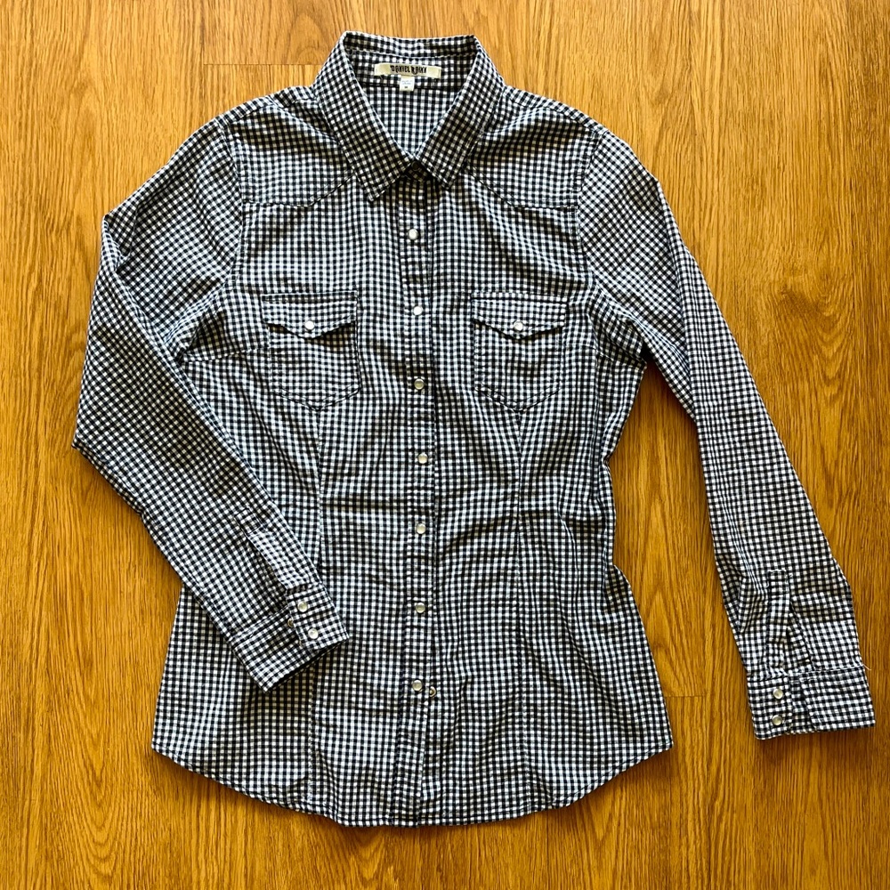 Daniel Rainn Fitted Pearl Snap Gingham Button-Down Top Western - Medium